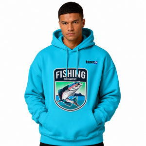 Custom pullover hoodie with integrated hood, long sleeves, kangaroo pocket, ribbed cuffs and hem